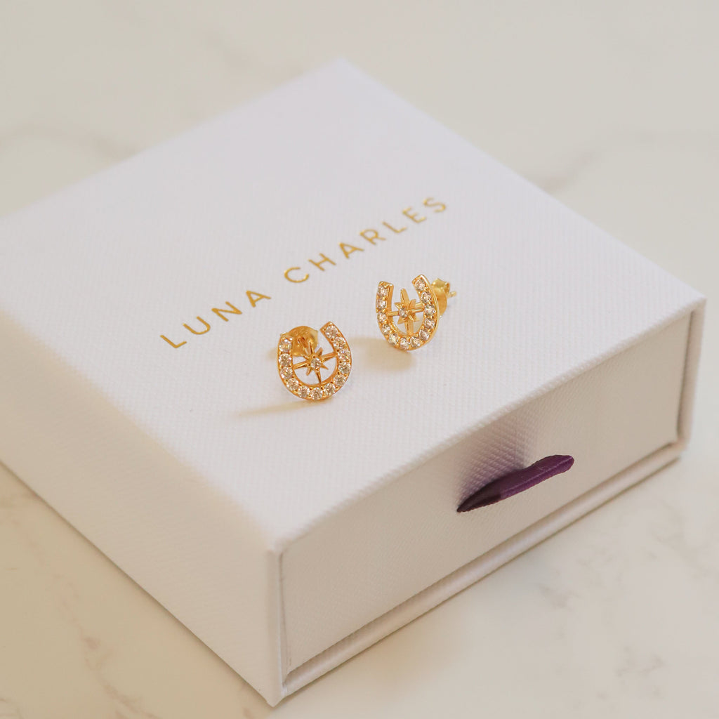 Zada Horseshoe Star Stud Earrings | 18K Gold Plated