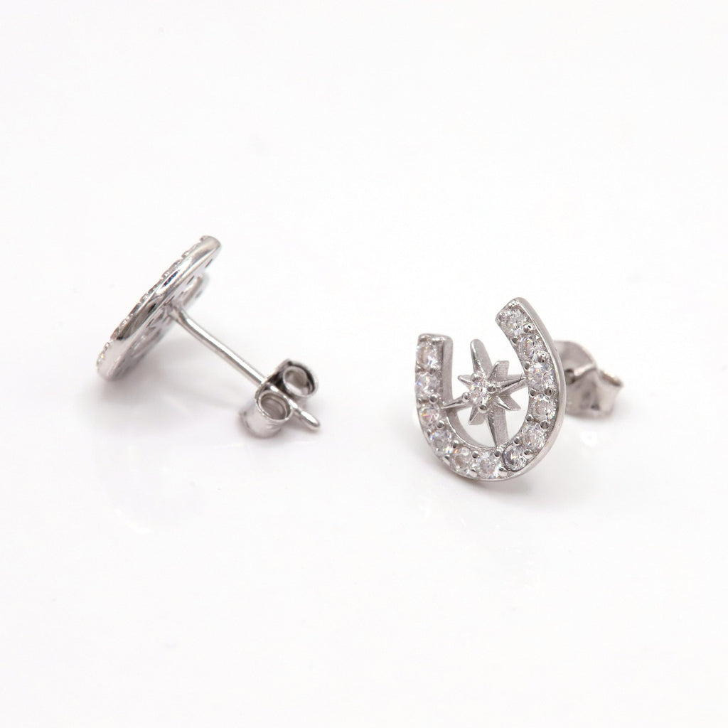 Zada Horseshoe Star Stud Earrings | 925 Sterling Silver