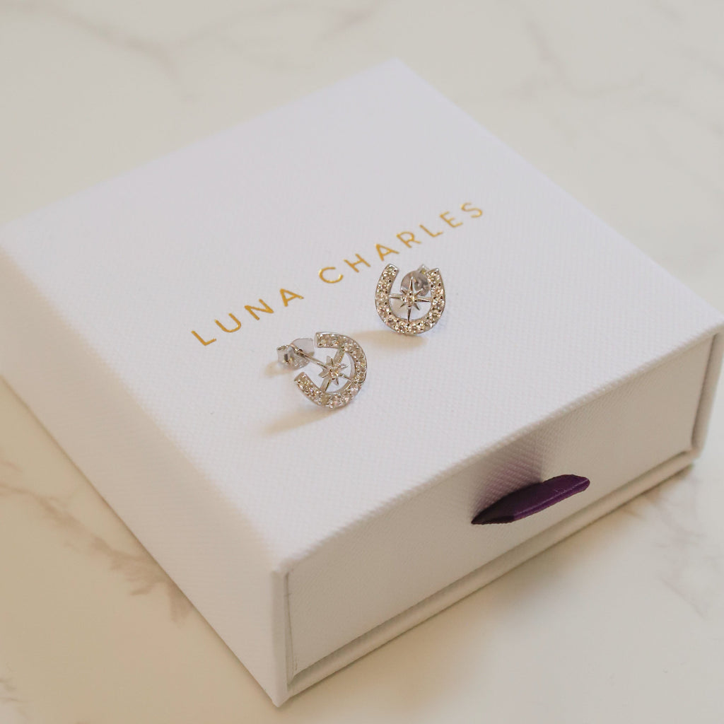 Zada Horseshoe Star Stud Earrings | 925 Sterling Silver