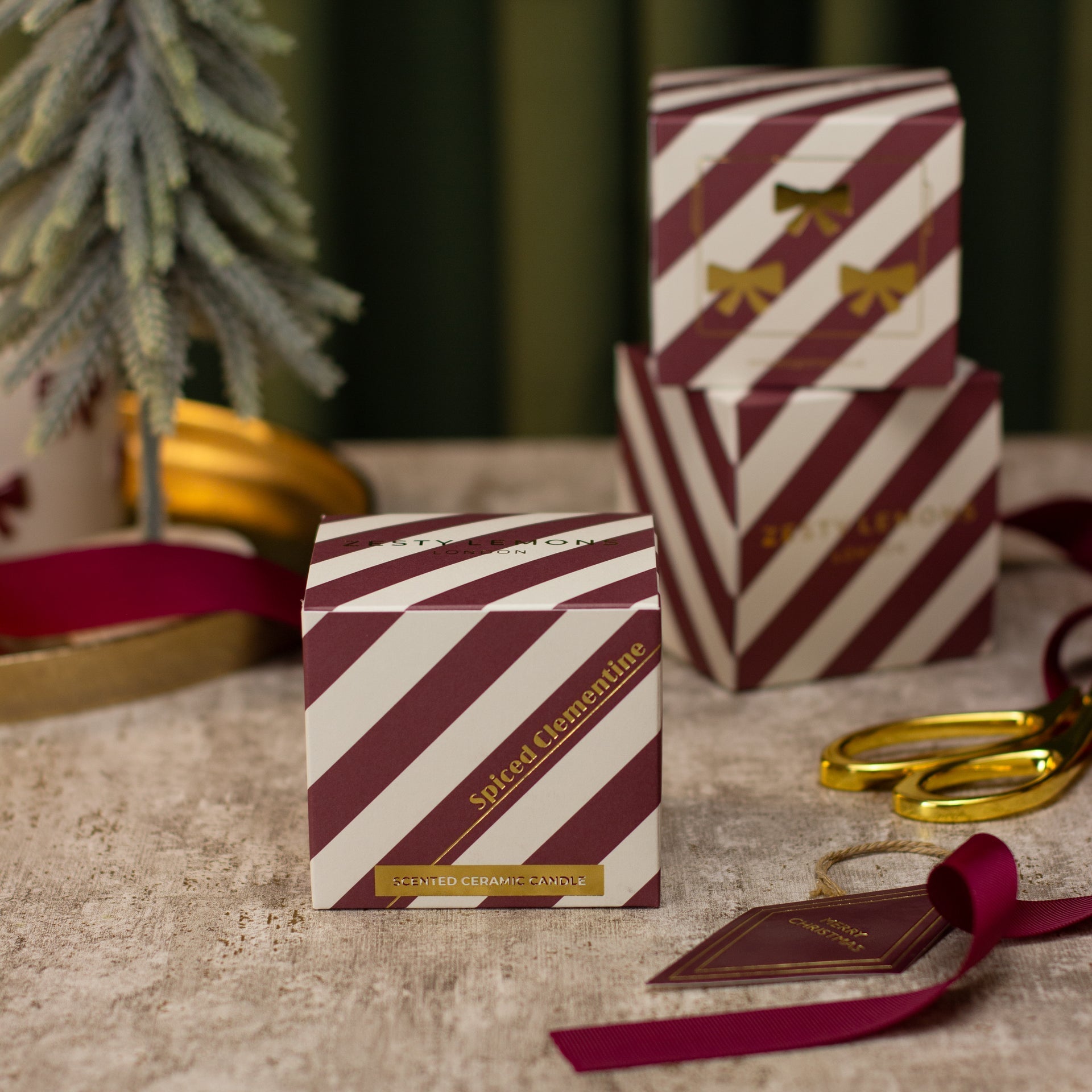Under the Tree: Burgundy Bow Candle - Spiced Clementine
