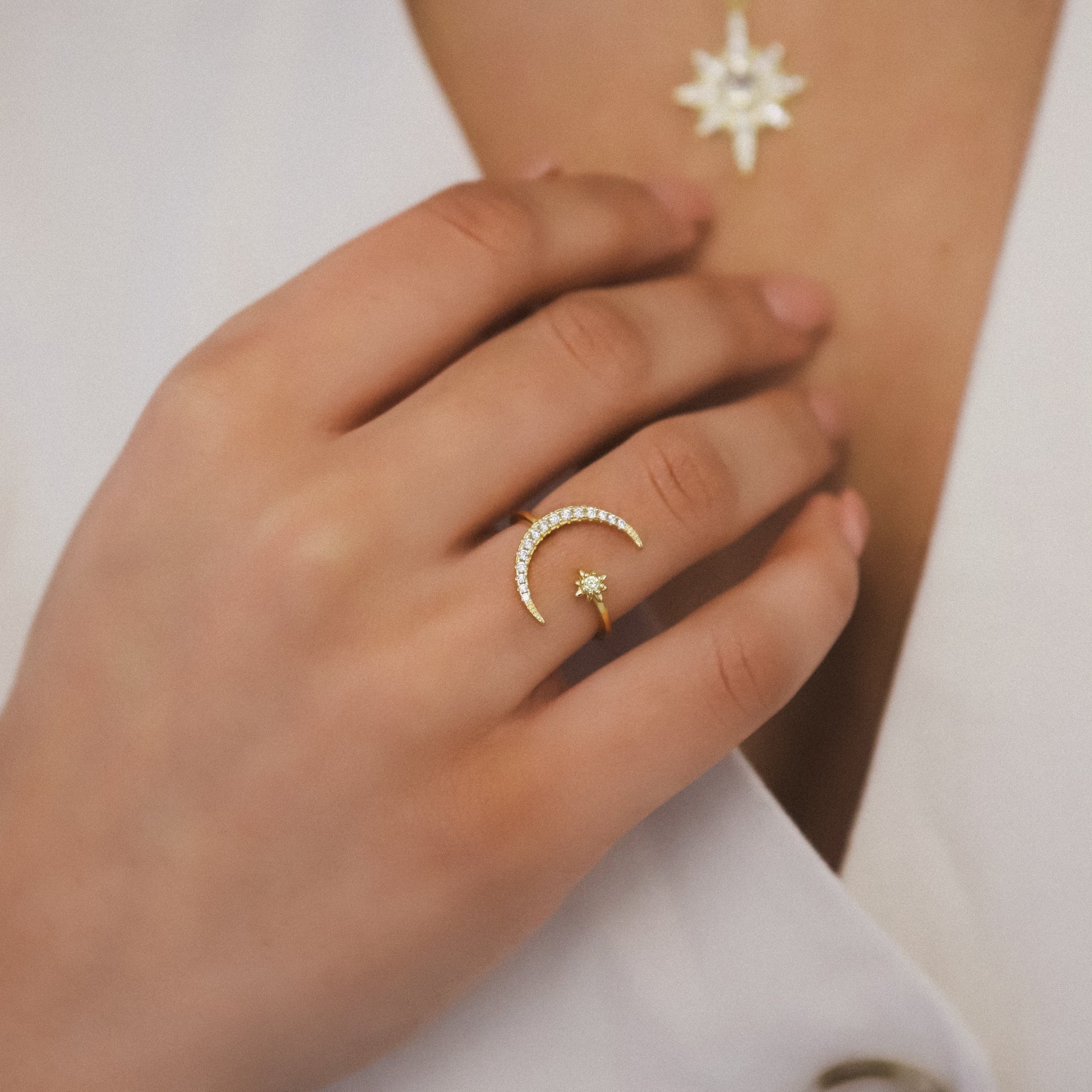 Zira Star and Moon Birthstone Ring | 18K Gold Plated