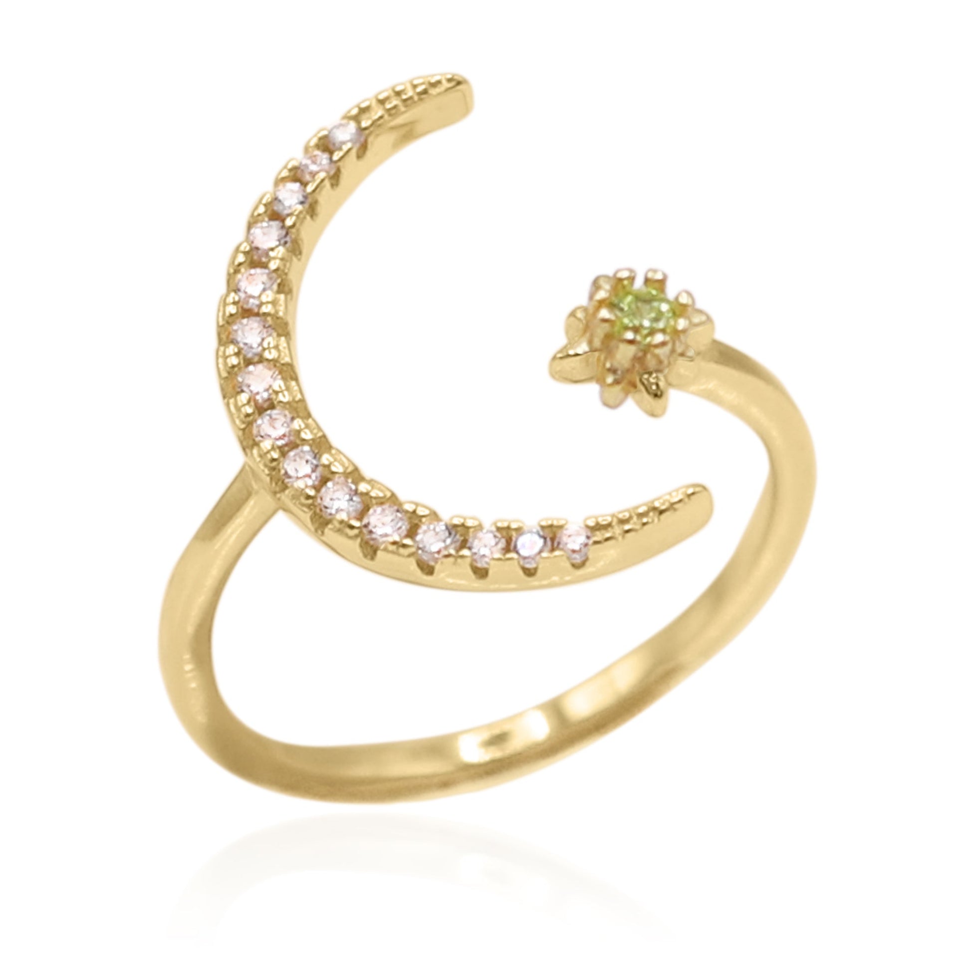Zira Star and Moon Birthstone Ring | 18K Gold Plated