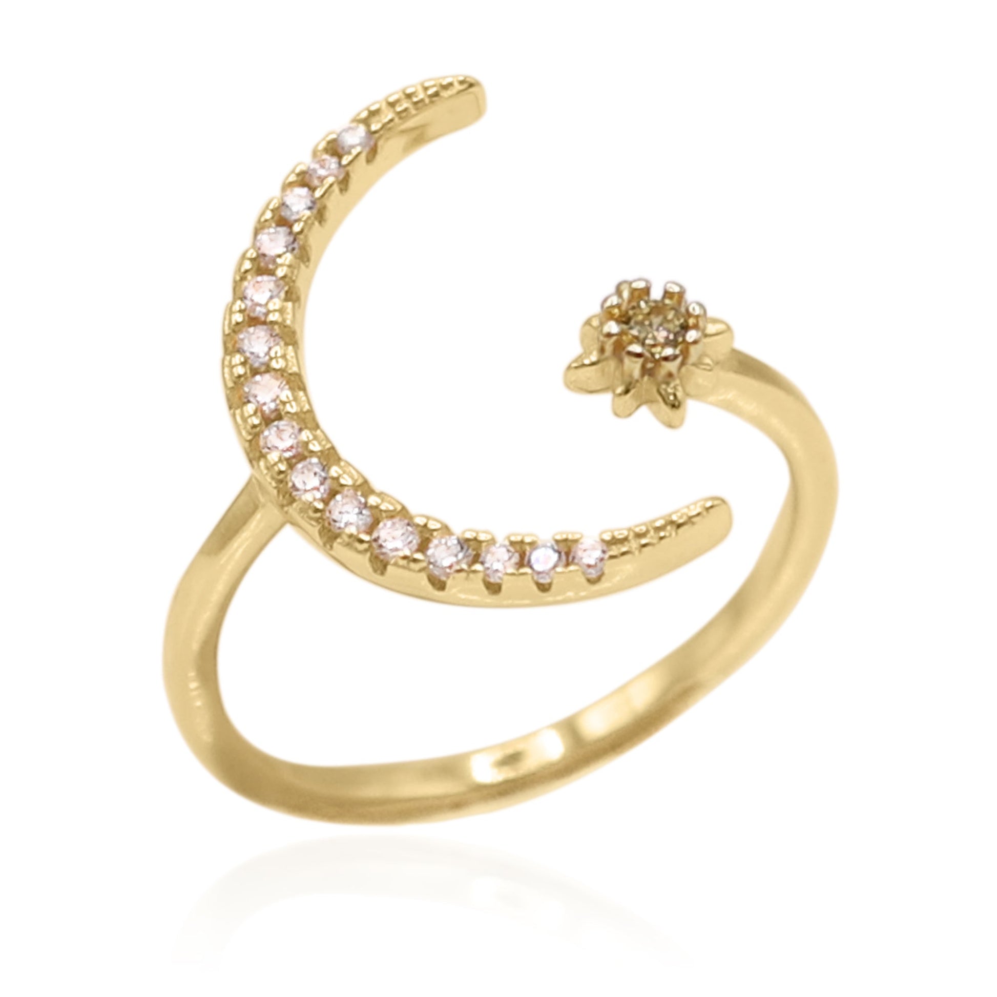 Zira Star and Moon Birthstone Ring | 18K Gold Plated
