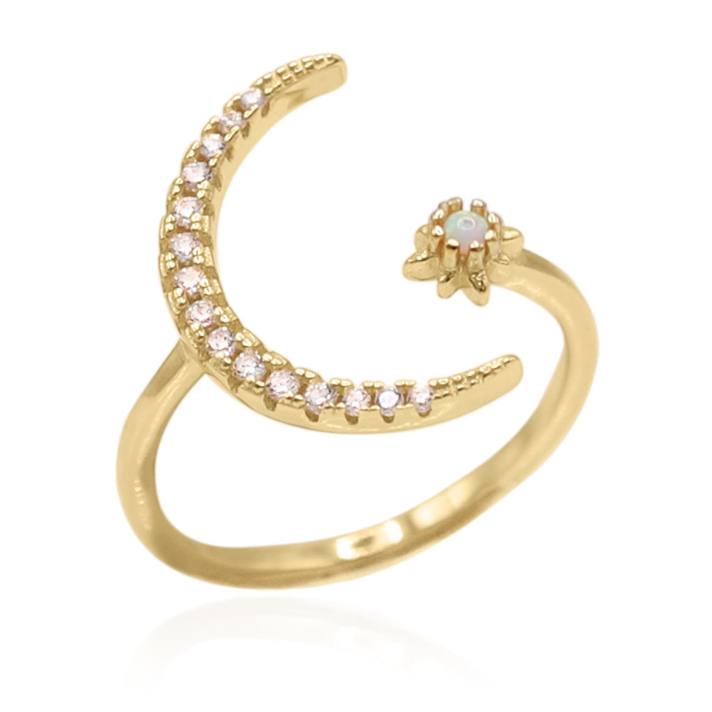 Zira Star and Moon Birthstone Ring | 18K Gold Plated