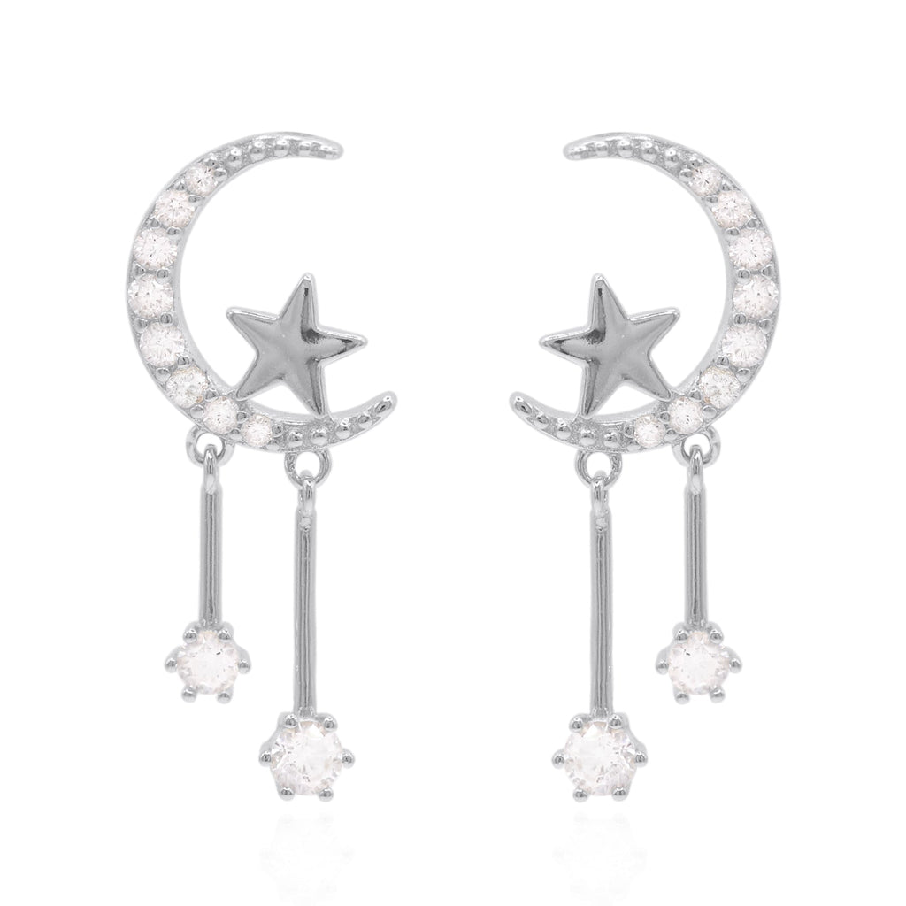 Zoe Moon & Star Drop Earrings | 925 Sterling Silver