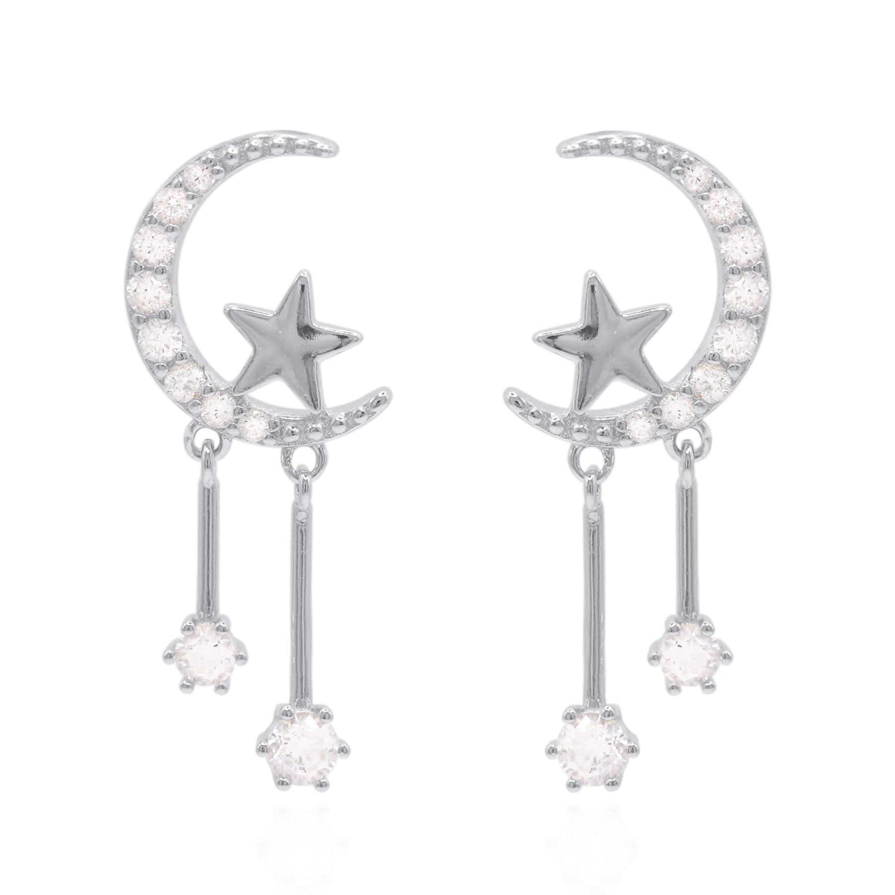Zoe Moon & Star Drop Earrings | 925 Sterling Silver