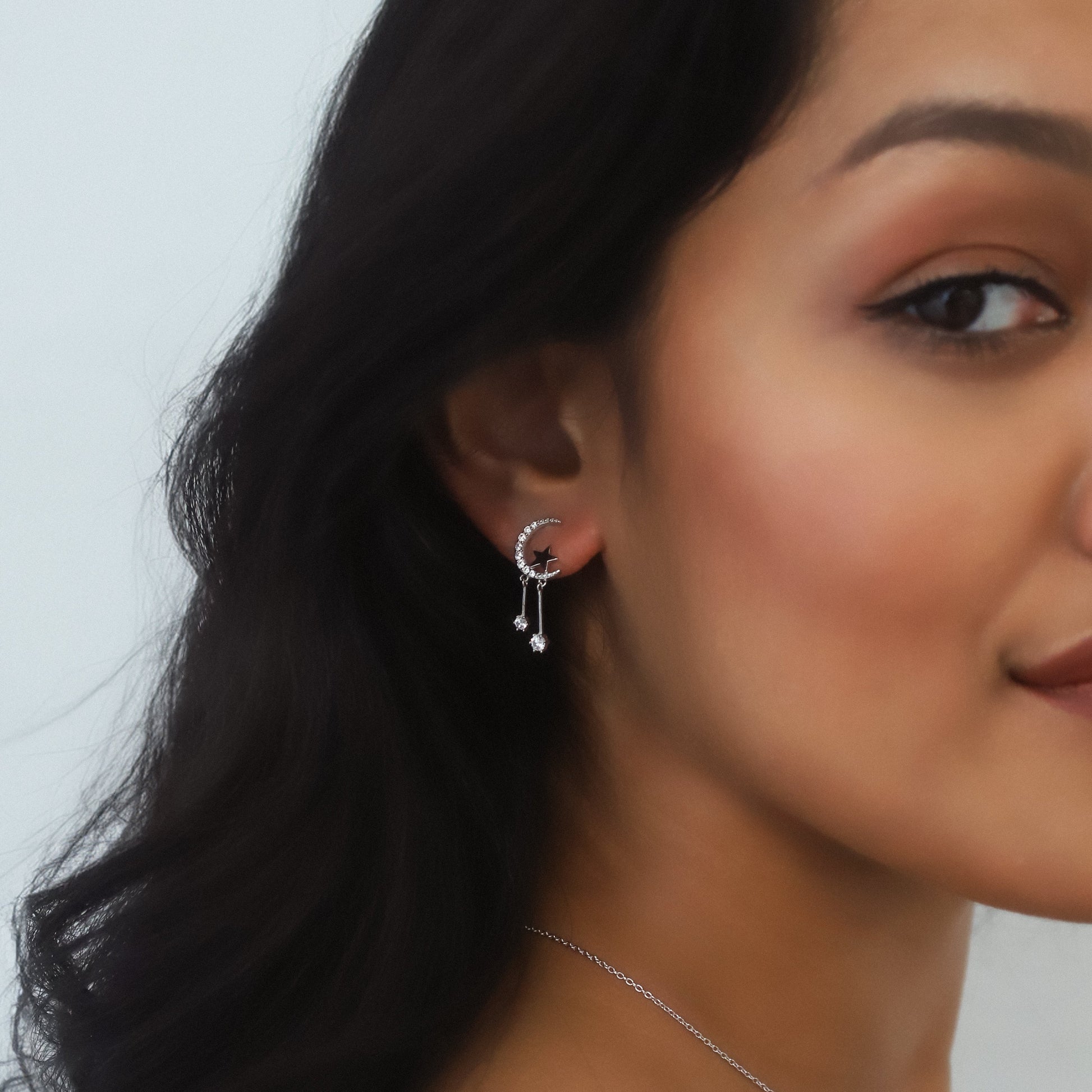 Zoe Moon & Star Drop Earrings | 925 Sterling Silver