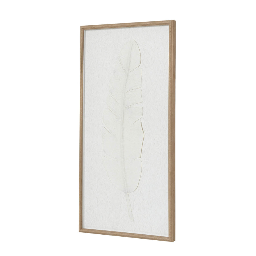 Minimalist white feather artwork in beaded frame, modern home decor for Scandinavian or coastal interiors by Sostter at brixbailey.com