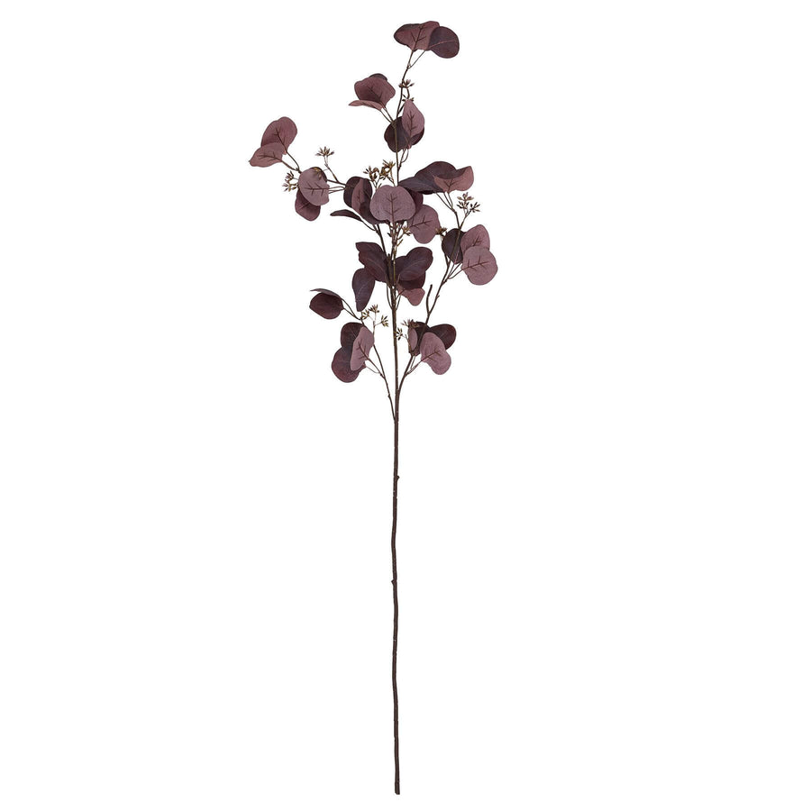 Burgundy berried eucalyptus stem with lifelike plastic leaves and berries, perfect for autumn decor by Sostter at brixbailey.com