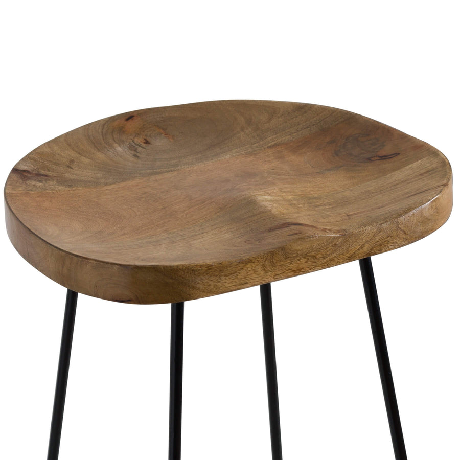 Franklin hardwood barstool with metal legs, rich brown seat, industrial design for kitchen island or home bar by Sostter at brixbailey.com