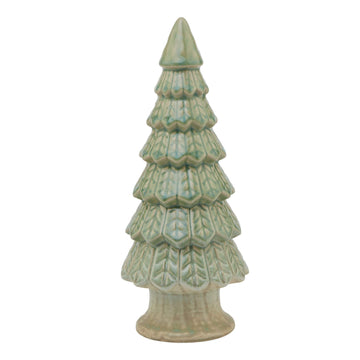 Handcrafted matte green ceramic Christmas tree sculpture with minimalist design and weighted base for holiday dÃ©cor. by Sostter at brixbailey.com