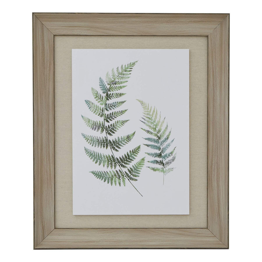 Watercolor fern art in muted greens with natural wood frame, handcrafted botanical illustration for home decor by Sostter at brixbailey.com
