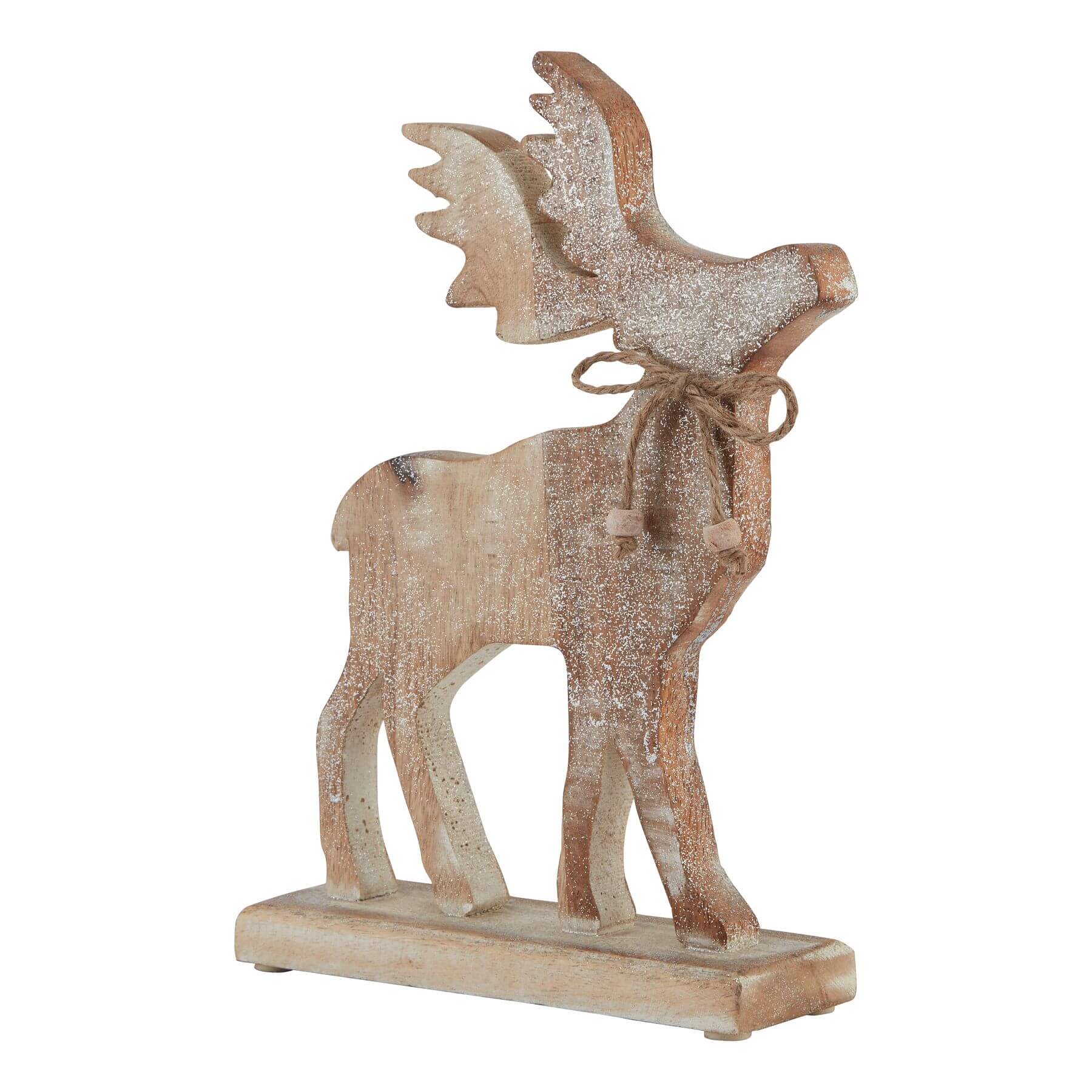 Handcrafted white wash wooden stag ornament with delicate sparkle, rustic weathered brown finish, 27cm tall. by RoomLondon at brixbailey.com