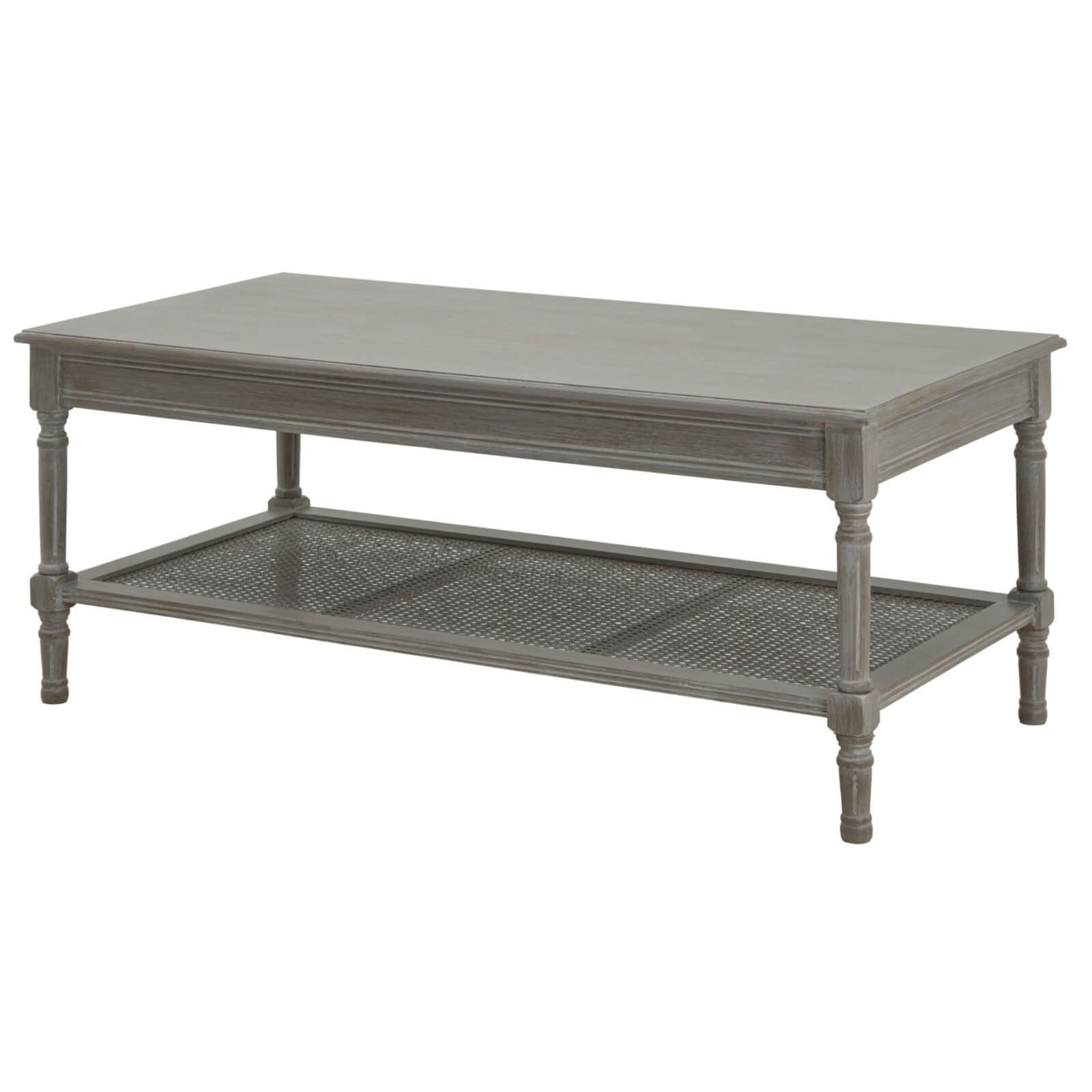 Handwoven rattan coffee table with grey finish, modern design, and wood frame, 120cm wide by Sostter at brixbailey.com