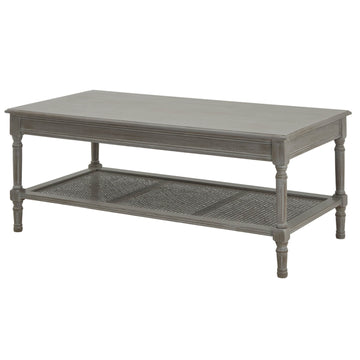 Handwoven rattan coffee table with grey finish, modern design, and wood frame, 120cm wide by Sostter at brixbailey.com
