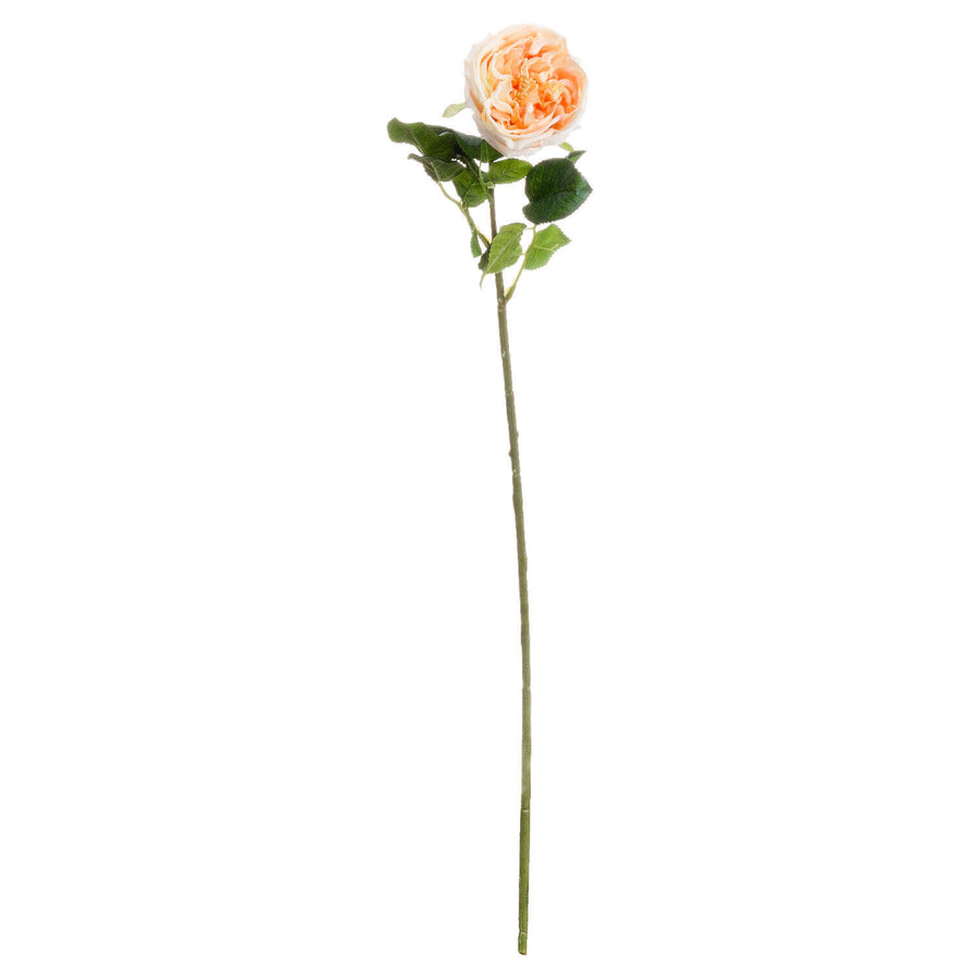 Butter-yellow artificial Portland rose with realistic petal texture, 28-inch stem for elegant home decor centerpiece by Sostter at brixbailey.com