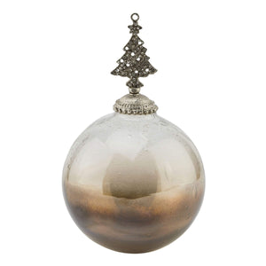 Hand-blown glass coffee-to-champagne ombre Christmas bauble with silver tree topper, 17cm by RoomLondon at brixbailey.com