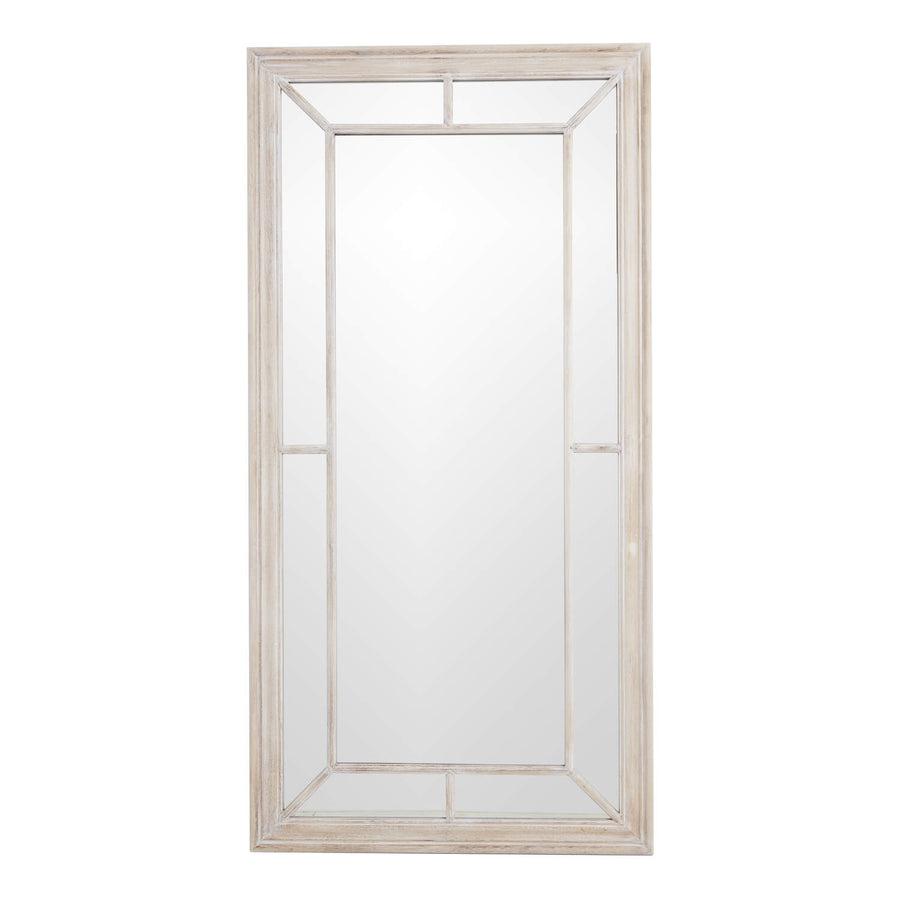 Distressed wood window mirror with multi-paned design, rustic brown frame, and weathered finish, 200cm x 100cm. by Sostter at brixbailey.com