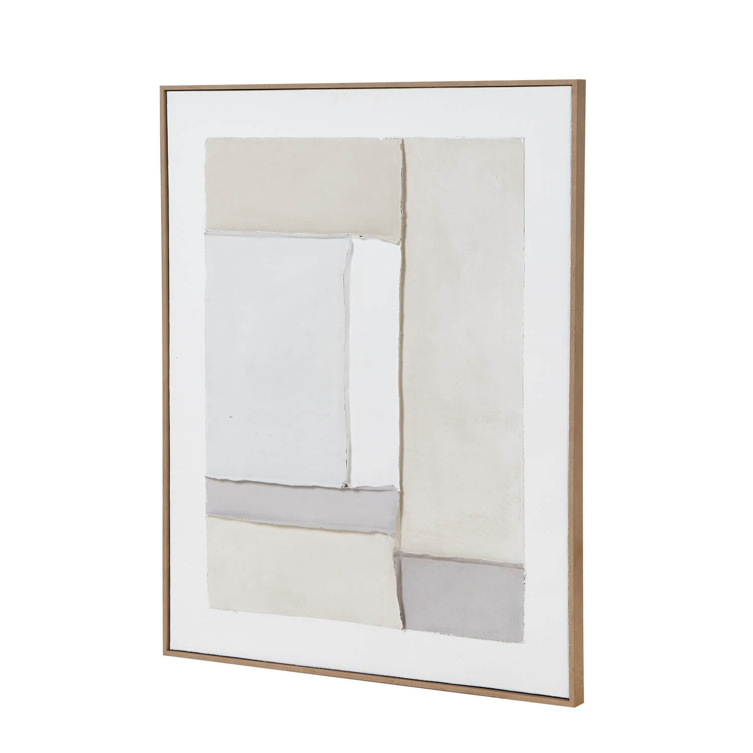 Abstract neutral-toned canvas art with geometric design in soft greys and beige, framed in sleek champagne wood by Sostter at brixbailey.com