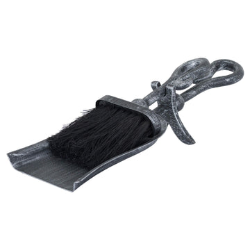 Silver brushed steel crook top hearth tidy set with black finish, classic fireplace tool for traditional or modern interiors by Sostter at brixbailey.com