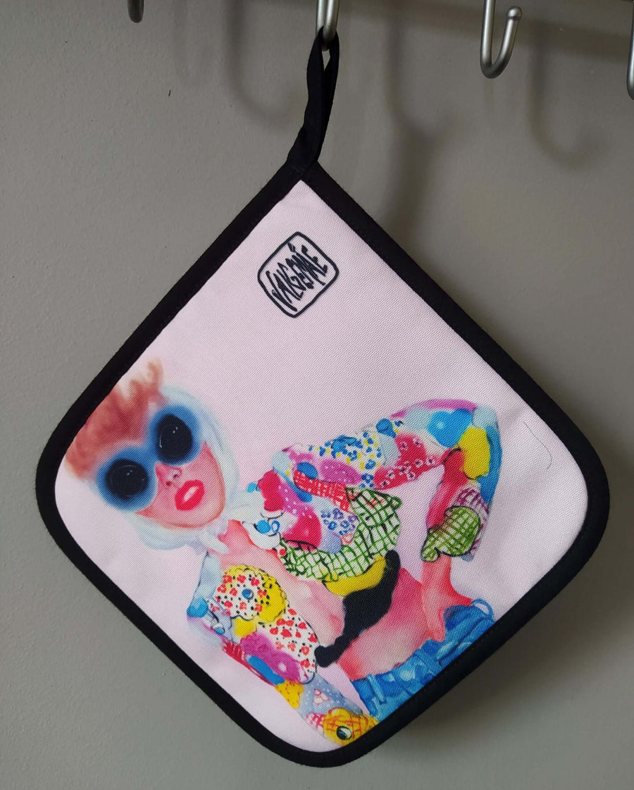 Chic in Moschino Pot Holder – Handmade Artistic Kitchen Accessory by Katrin Valgemäe at brixbailey.com