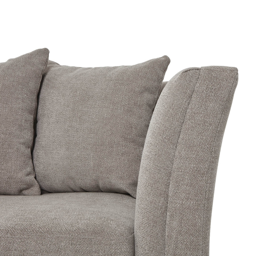 Vesper Taupe three-seater sofa with plush cushions, solid wood frame, and elegant neutral-toned upholstery by Sostter at brixbailey.com