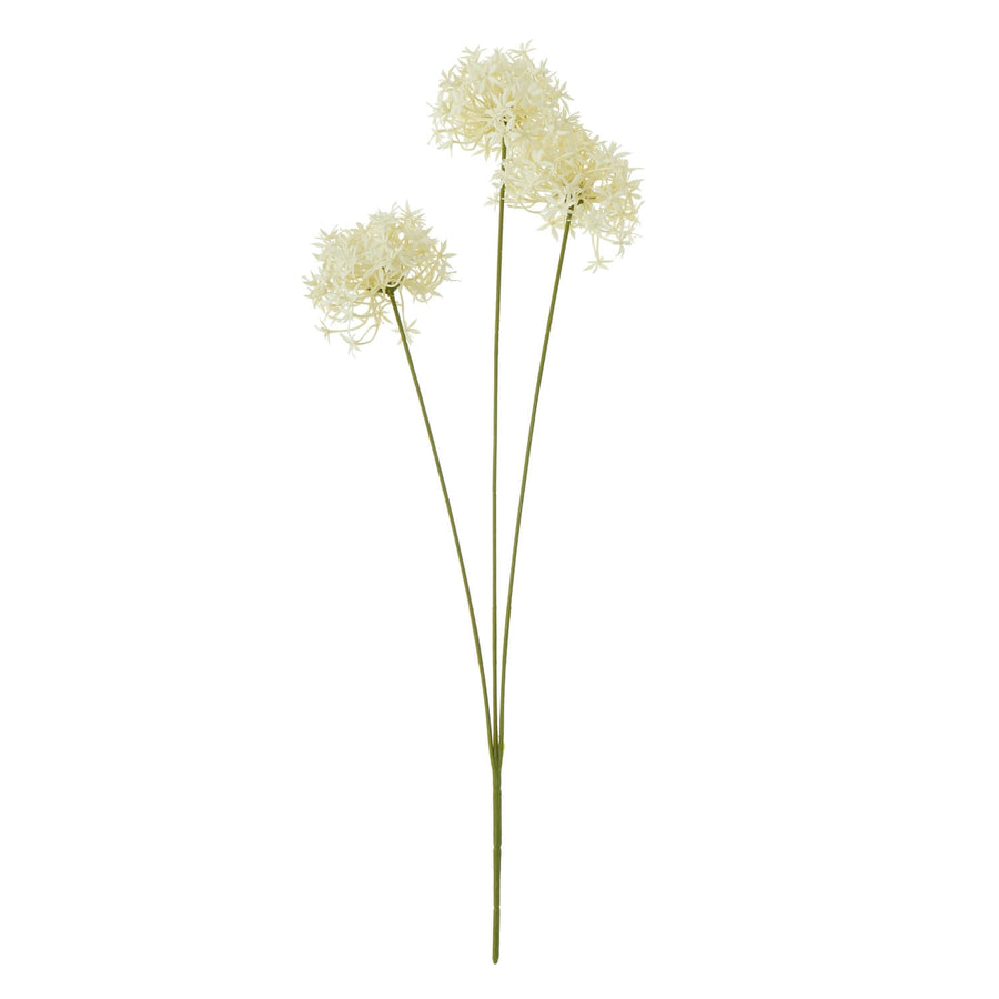 Cream allium spray faux floral with realistic lacy blooms, soft cream ornamental onion flowers, 25-inch home decor accent by Sostter at brixbailey.com