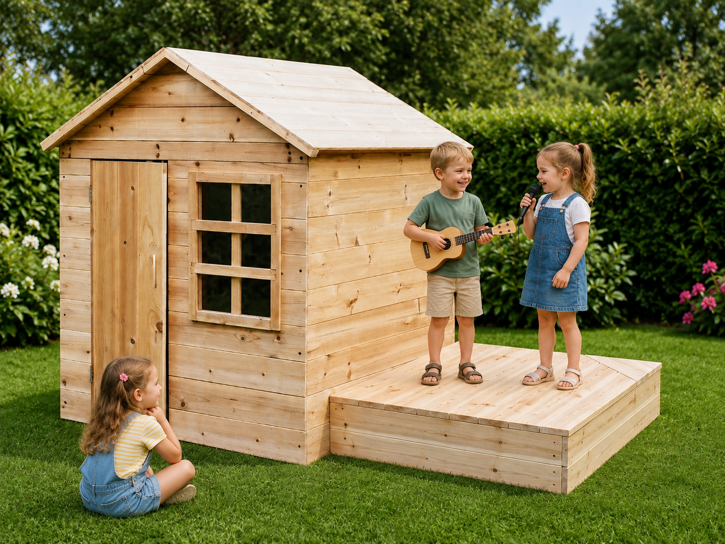 Wooden sandpit with lid - Outdoor stage & playhouse patio