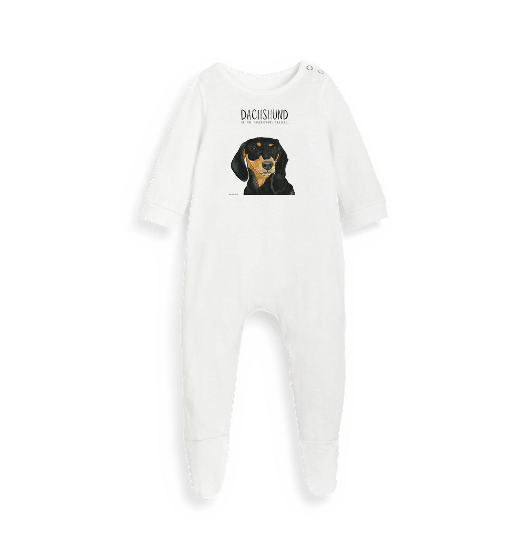 Mischievous Black & Tan Sausage Sleep Suit – Snug, Sustainable & Slightly Silly!