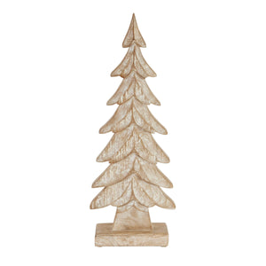 bold hand-carved wooden christmas tree centerpiece casting dramatic holiday shadows