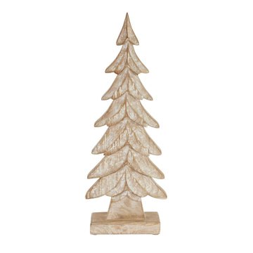 Hand-carved wooden Christmas tree with intricate details, rich brown finish, and organic textures for holiday decor. by Sostter at brixbailey.com