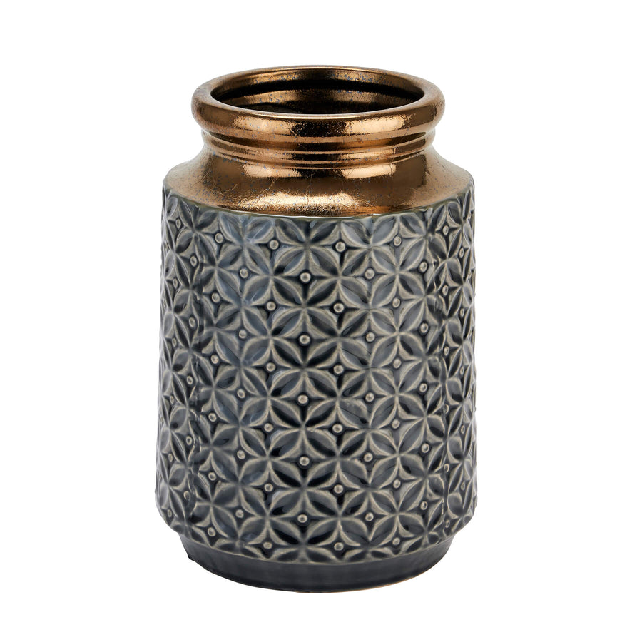 Handcrafted caramel ceramic squat vase with ancient Greek lebes silhouette, textured finish, and wide floral opening. by Sostter at brixbailey.com