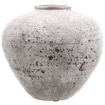 Handcrafted stone ceramic vase with organic texture in neutral gray-beige, 26cm tall, perfect for modern or rustic decor. by Sostter at brixbailey.com