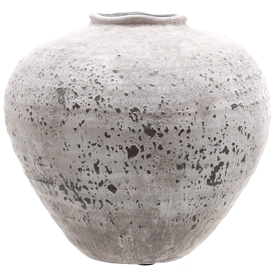 Handcrafted stone ceramic vase with organic texture in neutral gray-beige, 26cm tall, perfect for modern or rustic decor. by Sostter at brixbailey.com