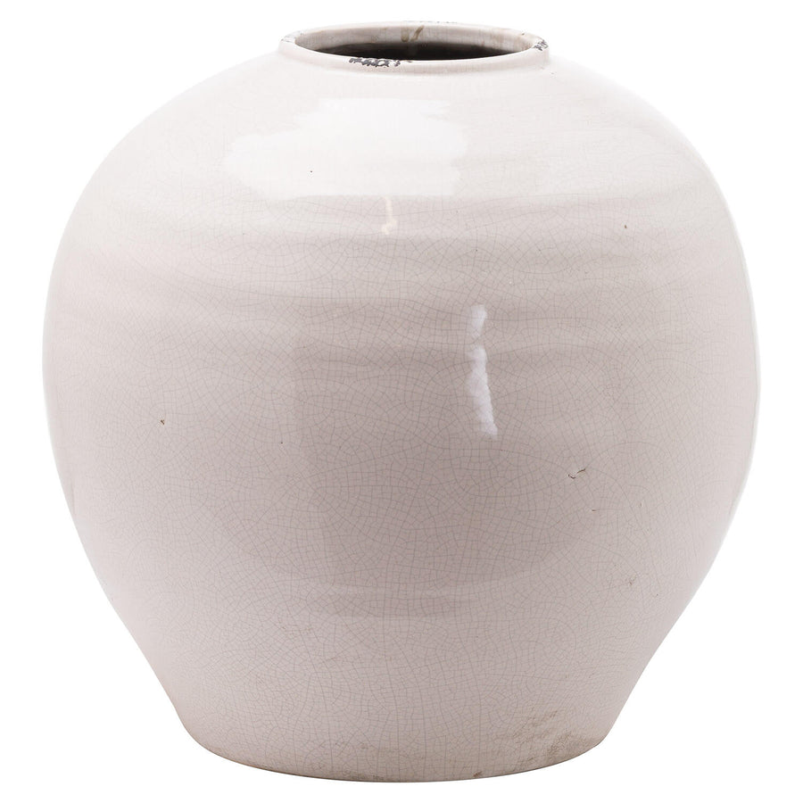 Cream crackle-glazed ceramic vase, 38cm tall with 37cm diameter, showcasing artisan floral display piece. by Sostter at brixbailey.com