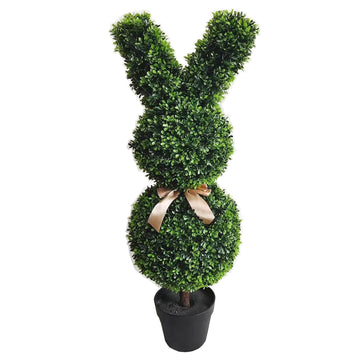 Handcrafted green topiary bunny decor with ribbon accents, 90cm tall, in decorative pot for home or garden. by Sostter at brixbailey.com
