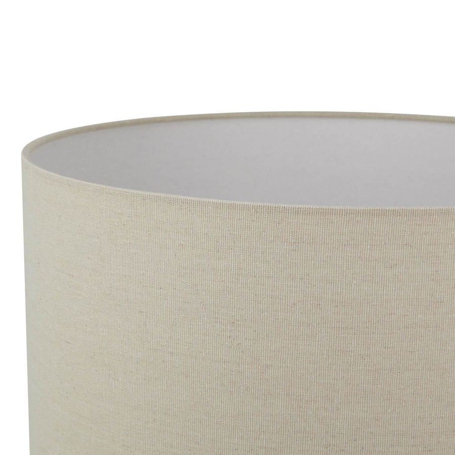 Handcrafted concrete table lamp with ribbed base and beige fabric shade, natural stone gray, farmhouse-industrial decor. by Sostter at brixbailey.com