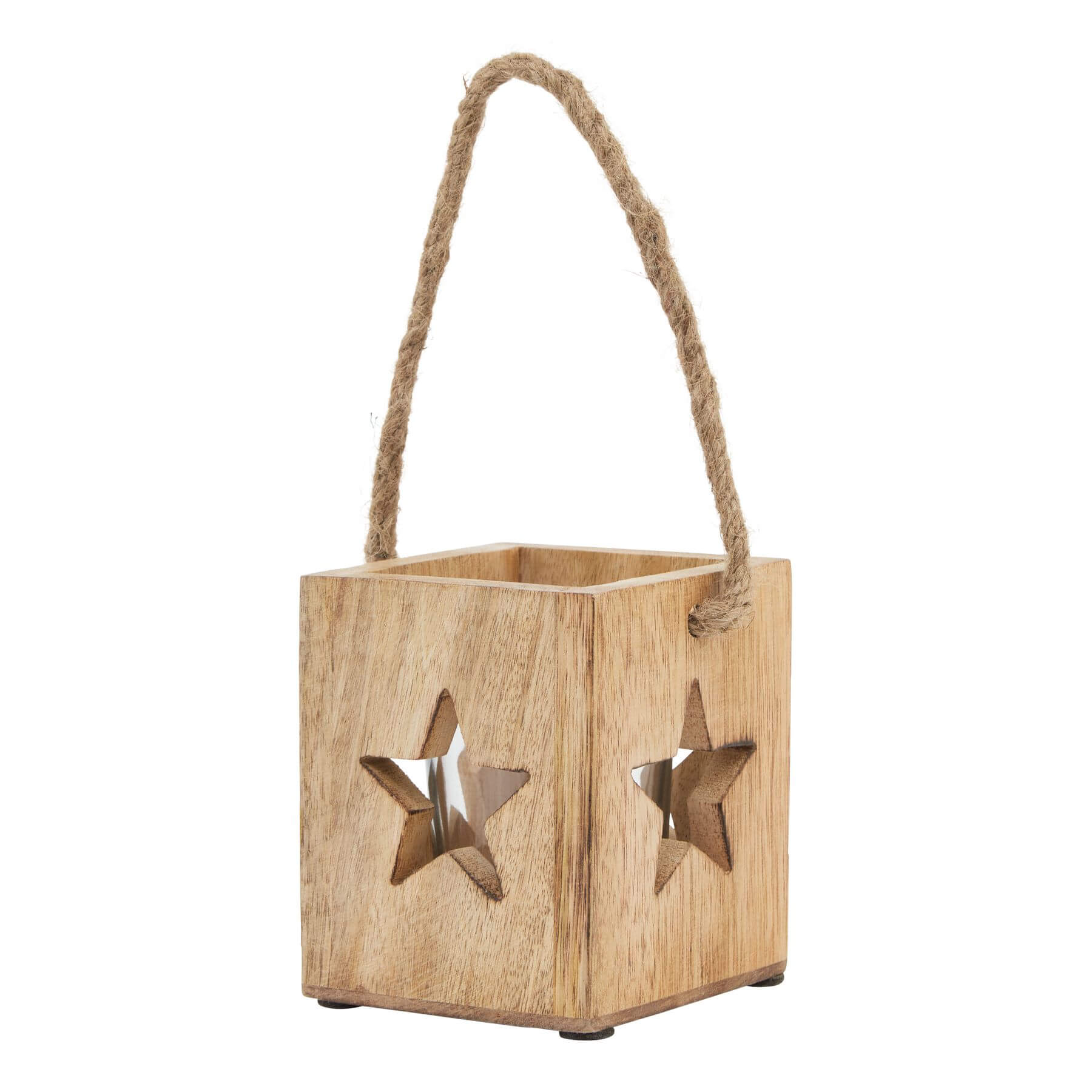 bold wooden star tealight holder casting dramatic star-shaped shadows on a dark rustic background