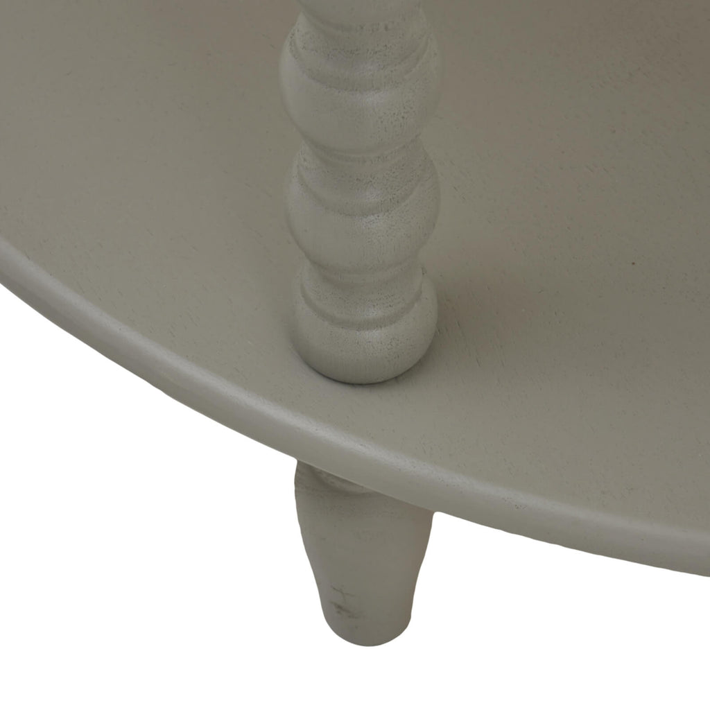 Camden three-tier wood table in grey with half-moon silhouette and graduated display levels by Sostter at brixbailey.com