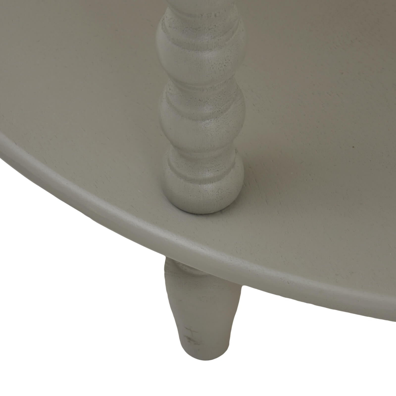 Camden three-tier wood table in grey with half-moon silhouette and graduated display levels by Sostter at brixbailey.com