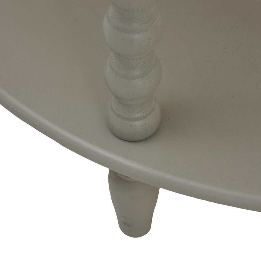 Camden three-tier wood table in grey with half-moon silhouette and graduated display levels by Sostter at brixbailey.com