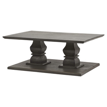 Handcrafted Lucia acacia wood coffee table in deep grey, modern chunky silhouette for living room centerpiece by Sostter at brixbailey.com