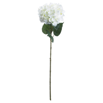 Lifelike white hydrangea silk flower stem, 70cm tall with full 18cm bloom, perfect for elegant home decor arrangements. by Sostter at brixbailey.com