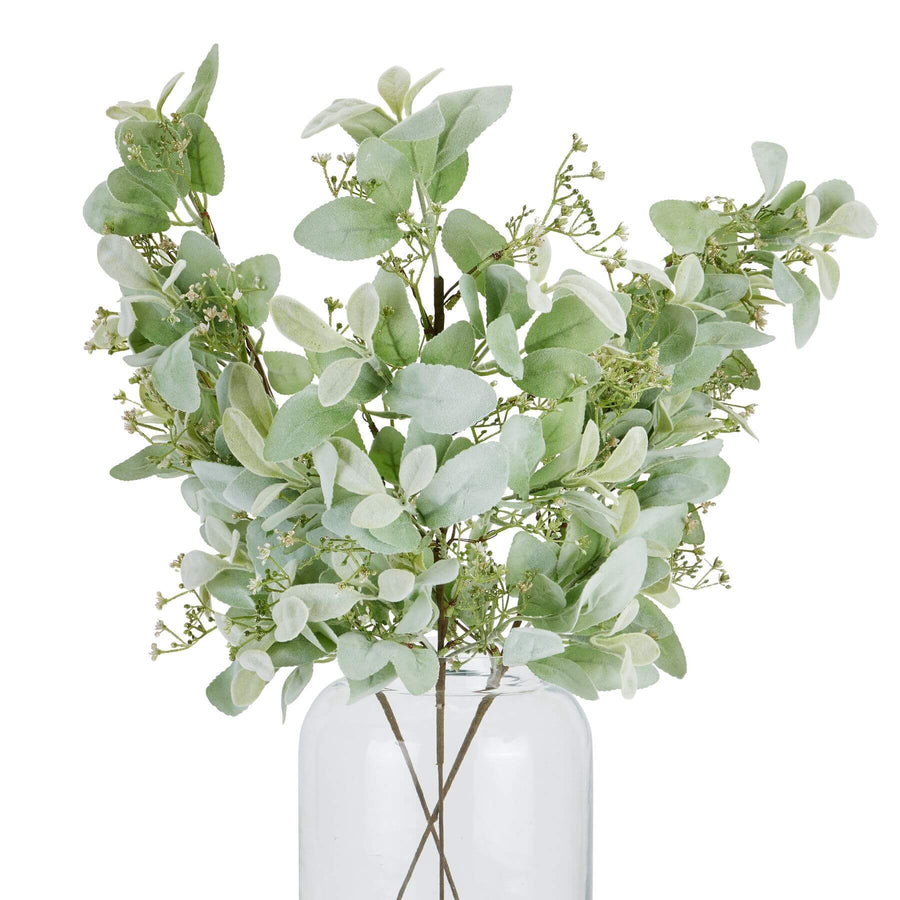 Large winter sprig with lambs ear and wax flower accents, soft green lifelike foliage for home decor by Sostter at brixbailey.com
