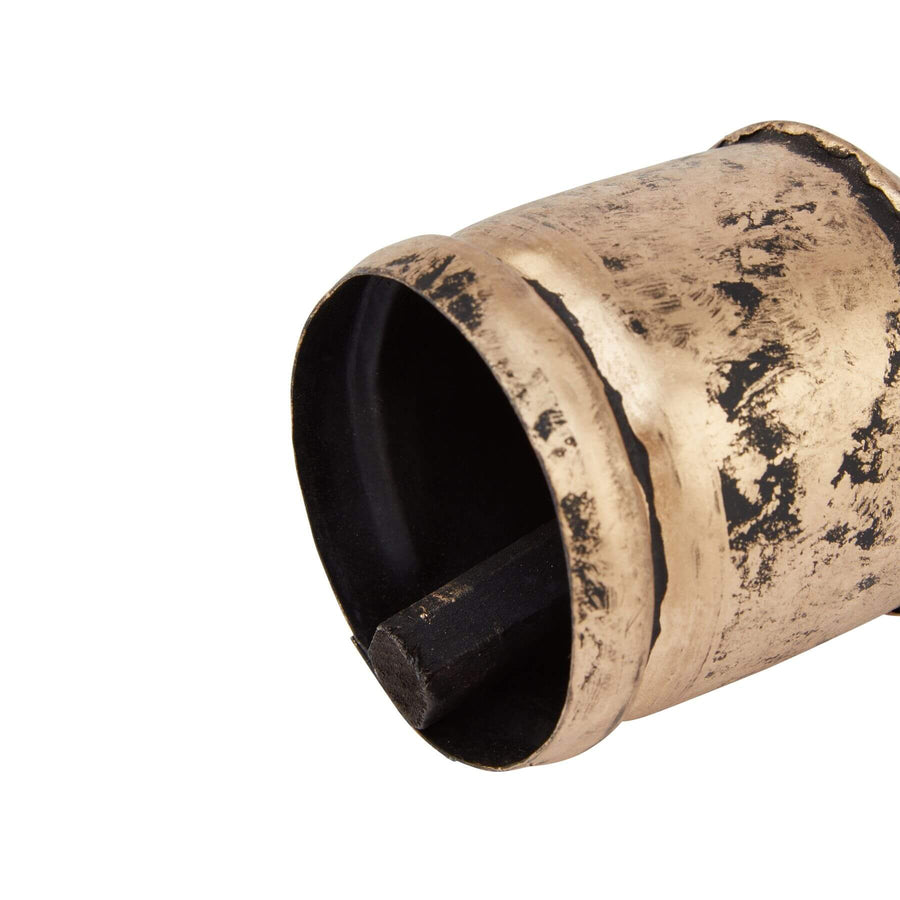 Handcrafted antique gold bell bauble with intricate wood detailing for holiday decor by Sostter at brixbailey.com
