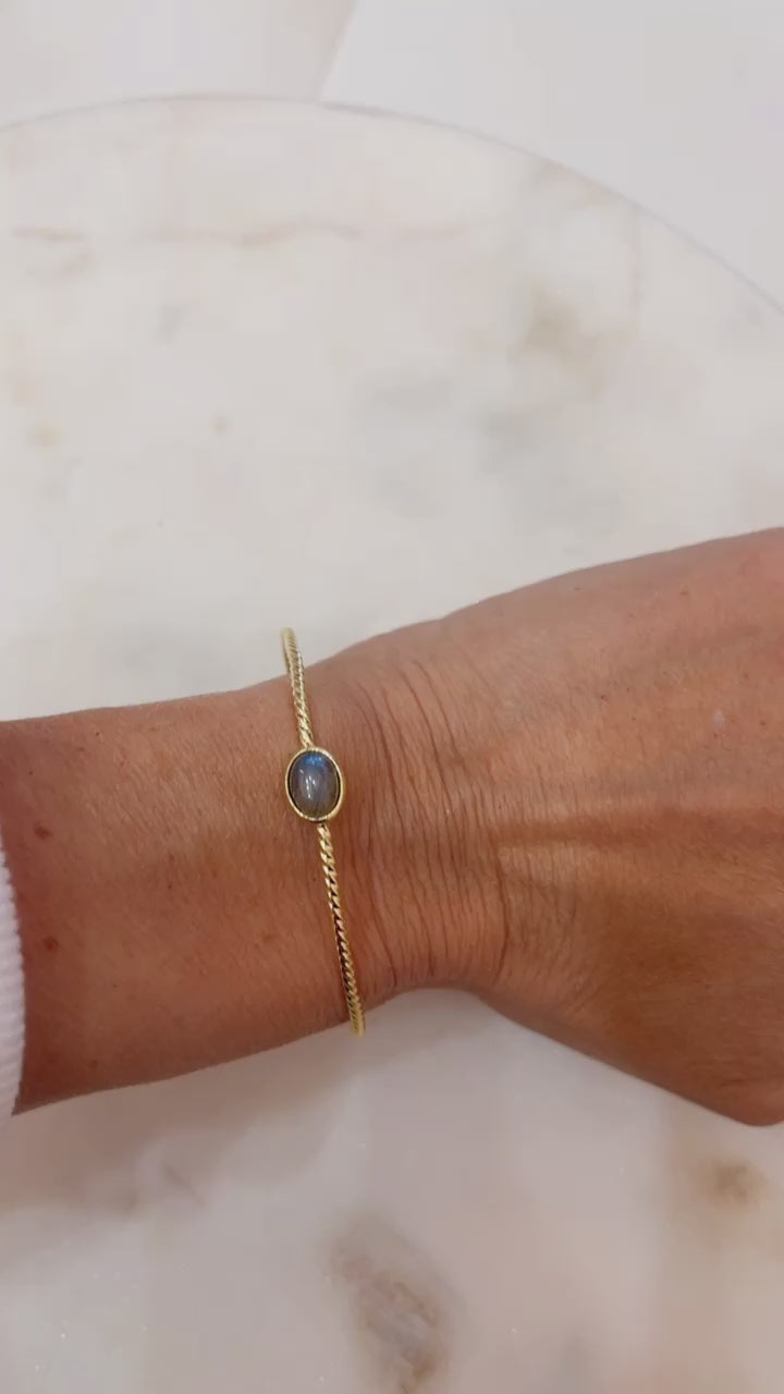 Center Stone Single Band Bracelet with Labradorite