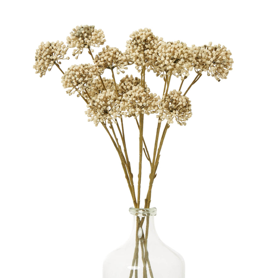 Brown Allium Spray artificial flowers with realistic spherical blooms in warm earthy tones, 60cm tall. by Sostter at brixbailey.com