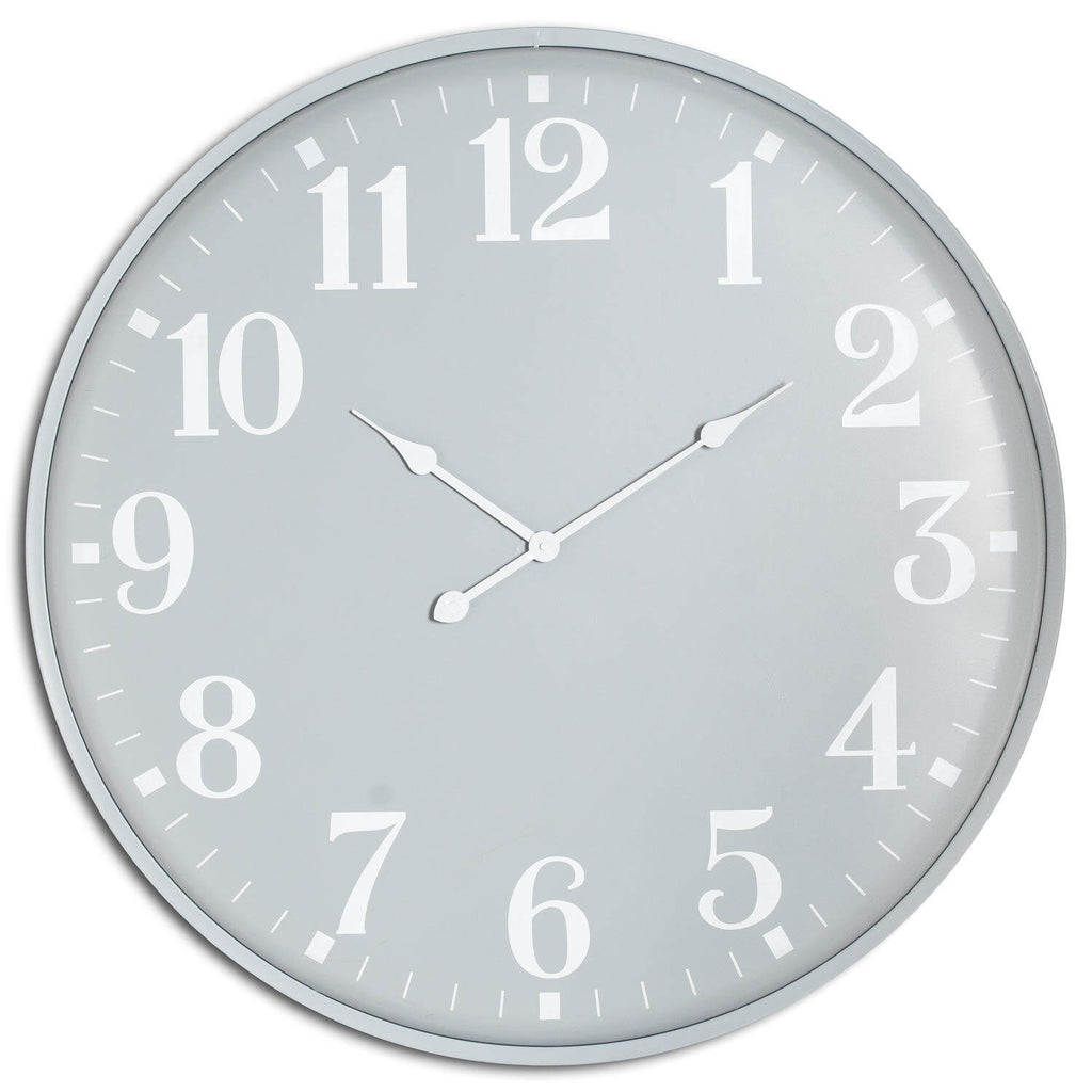 80cm grey metal wall clock with industrial minimalist design, casting dynamic light patterns by Sostter at brixbailey.com