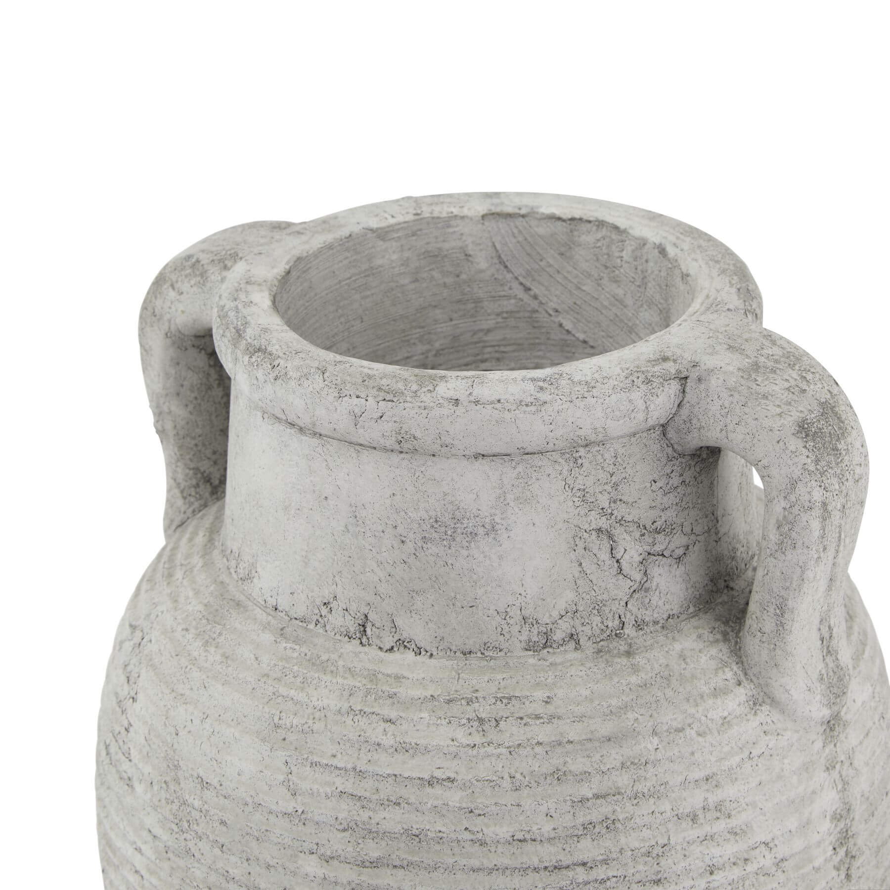 Handcrafted Athena stone amphora pot in weathered grey ceramic with ribbed texture, ancient Greek-inspired decor by Sostter at brixbailey.com