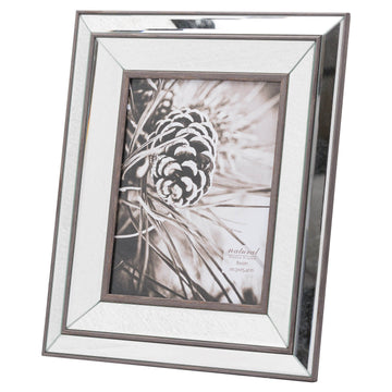 Mirror-edged wood photo frame in rich brown, showcasing 8x10 photo with elegant beveled trim and solid wood construction by Sostter at brixbailey.com